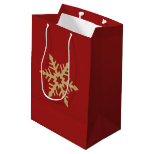 Snowflake Design Gold on Red Medium Gift Bag