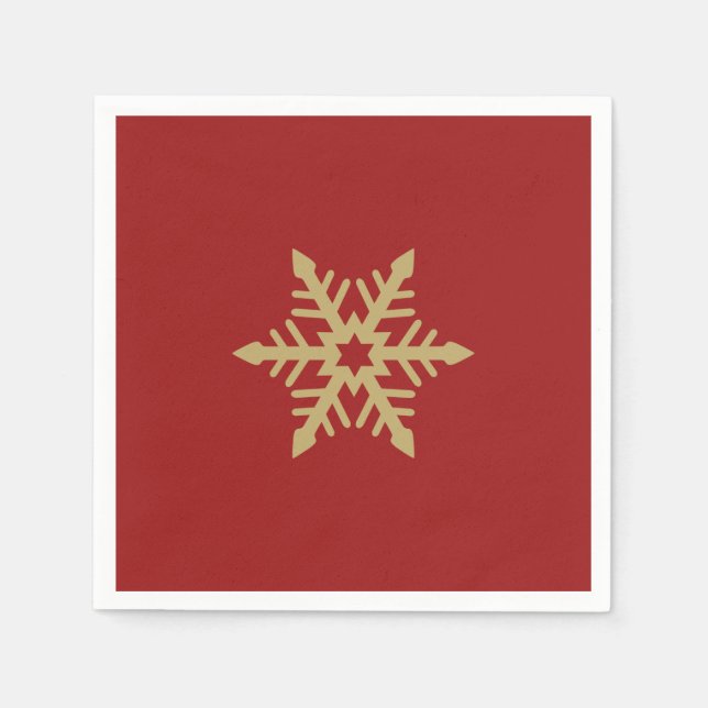 Snowflake Design Gold on Red Napkin (Front)