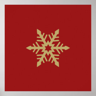 Snowflake Design Gold on Red Poster