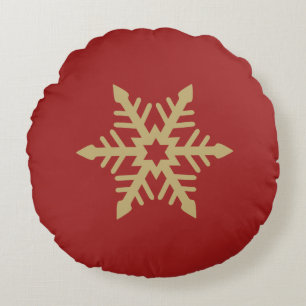 Snowflake Design Gold on Red Round Cushion
