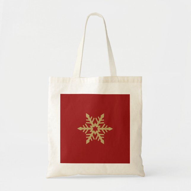 Snowflake Design Gold on Red Tote Bag (Front)