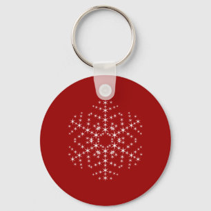 Snowflake Design in Dark Red and White. Key Ring