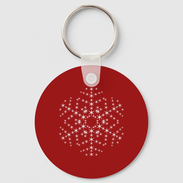 Snowflake Design in Dark Red and White. Key Ring (Front)