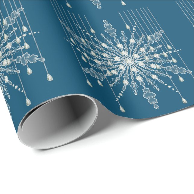 Snowflake diamond elegant winter blue grey wrapping paper (Roll Corner)