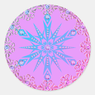 Snowflake Diamond retro purple blue mid century  Classic Round Sticker