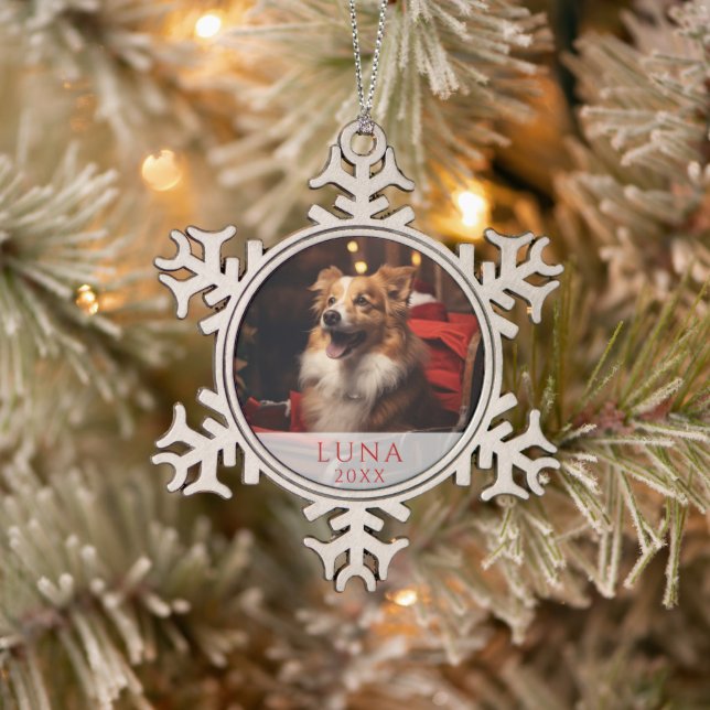Snowflake Dog Lover Photo Ornament – Silver Metal (Tree)