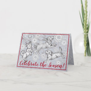 Snowflake Dogs & Silver Glitter Elegant Christmas Holiday Card