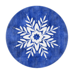 Snowflake Drawing 2, Indigo Blue Watercolor  Cutting Board