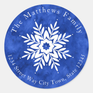 Snowflake Drawing 2, Indigo Blue Watercolor labels