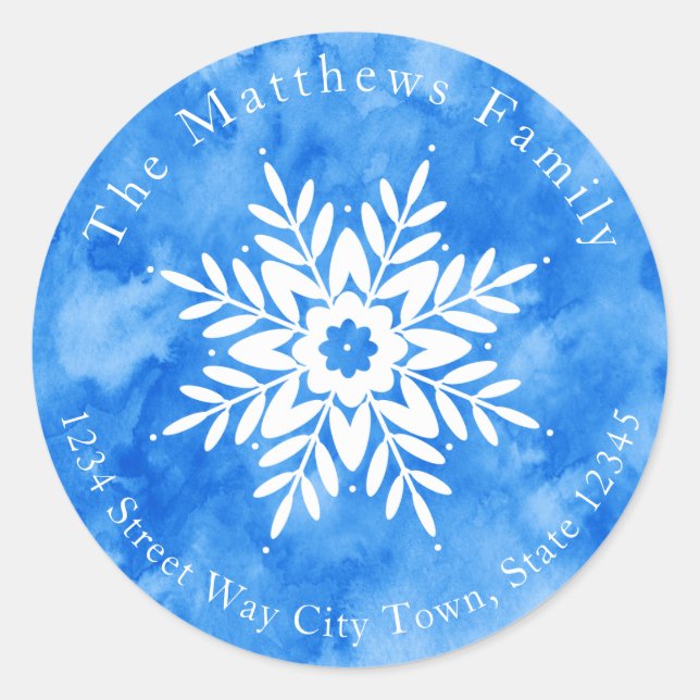 Snowflake Drawing 2 with Blue Watercolor labels (Front)
