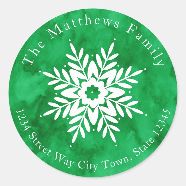 Snowflake Drawing 2 with Green Watercolor labels (Front)