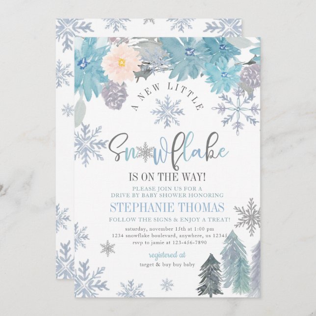 Snowflake Drive By Baby Shower Invitation Boy (Front/Back)
