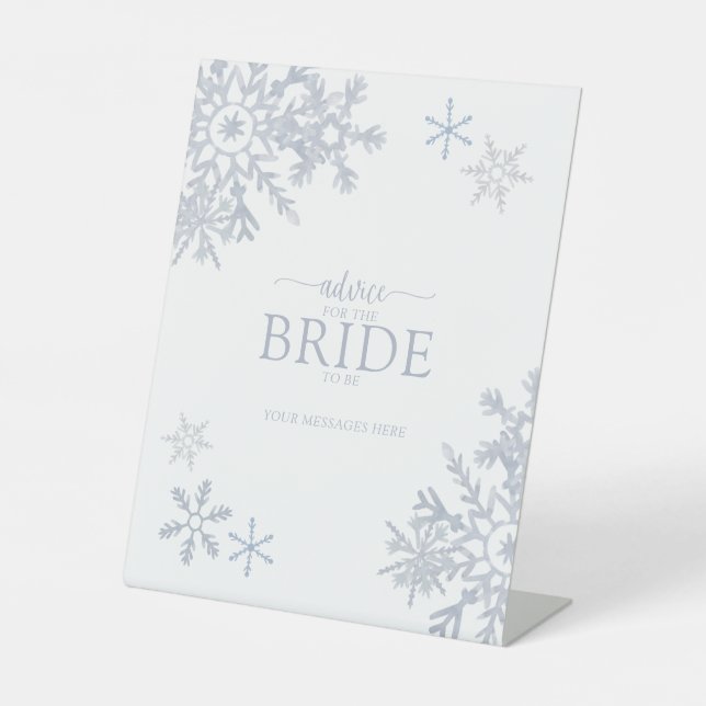 Snowflake Dusty Blue Modern Advice To The Bride Pedestal Sign (Front)