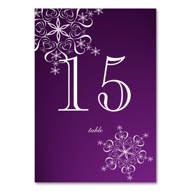 Snowflake Elegance Purple Table Number (Front)