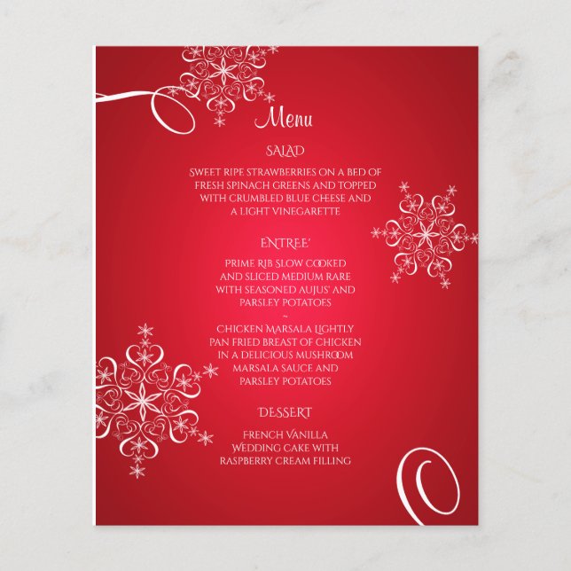 Snowflake Elegance Wedding Menu (Front)