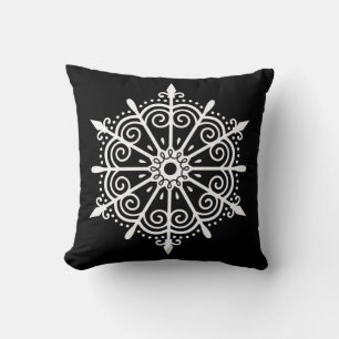 Snowflake Elegant Black White Christmas Cushion