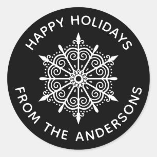 Snowflake Elegant Black White Winter Christmas Classic Round Sticker