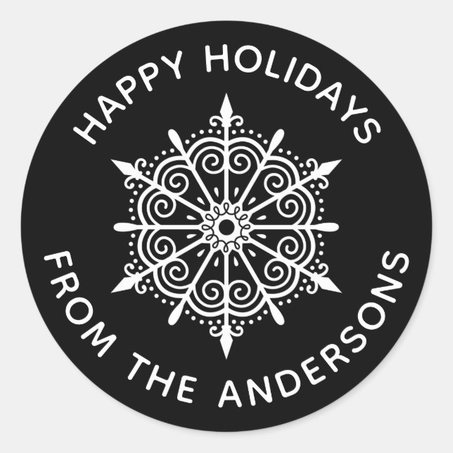 Snowflake Elegant Black White Winter Christmas Classic Round Sticker (Front)