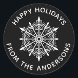 Snowflake Elegant Black White Winter Christmas Classic Round Sticker<br><div class="desc">A festive black and white happy holidays snowflake sticker that adds that finishing touch to your Christmas Cards. Designed for you by Blackberry Boulevard.</div>