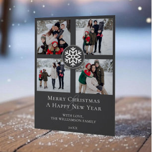 Snowflake Emblem Photo Collage   Charcoal Gray Holiday Card