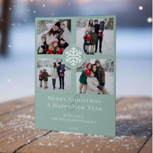 Snowflake Emblem Photo Collage   Teal Holiday Card