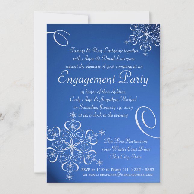 Snowflake Engagement Party Blue Invitation (Front)