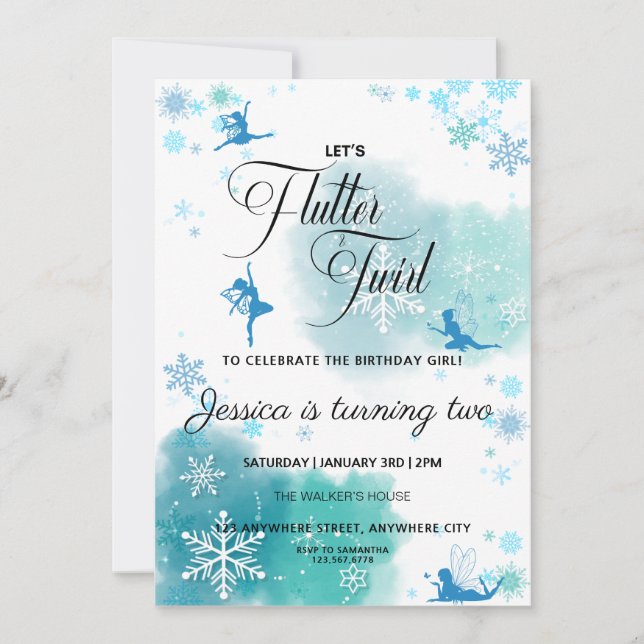 Snowflake Fairies Birthday Party Invitation (Front)
