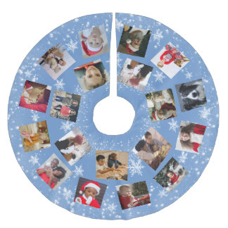Snowflake Family Photo Collage  Christmas Brushed Polyester Tree Skirt