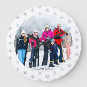 Snowflake Family Photo Name Large Clock