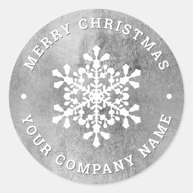 Snowflake faux silver merry Christmas company Classic Round Sticker (Front)