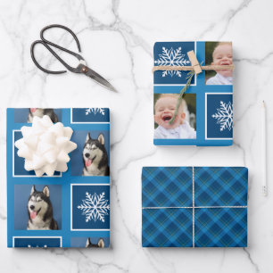 Snowflake & Favourites 2 Photo. Blue.  Wrapping Paper Sheet