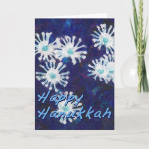 Snowflake Flower Hanukkah Blue Illustration Holiday Card
