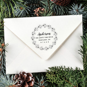 Snowflake Flurries Wreath Return Address Self-inking Stamp