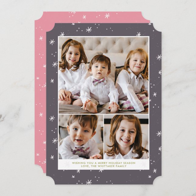 Snowflake Flurry Christmas Holiday Flat Card (Front/Back)