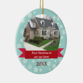 Snowflake flurry red banner teal custom photo ceramic tree decoration (Right)