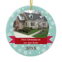 Snowflake flurry red banner teal custom photo