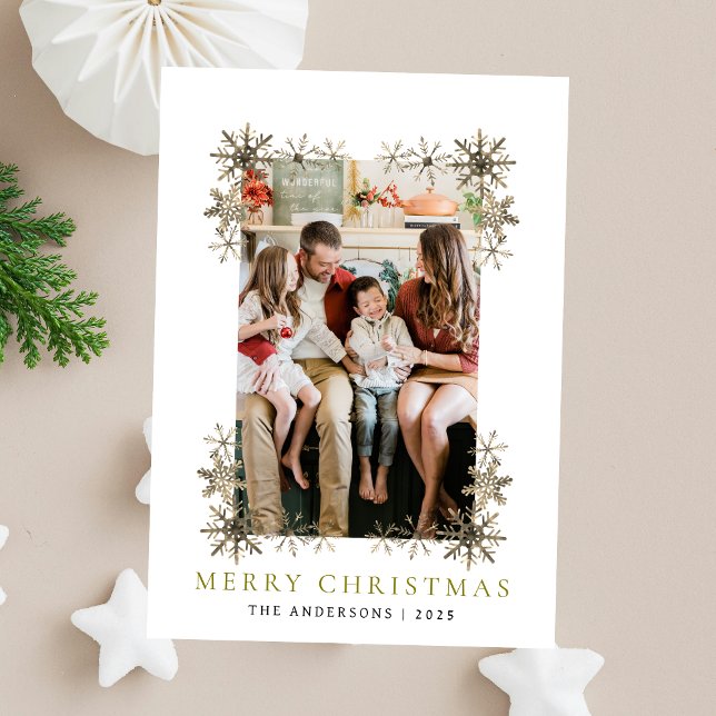 Snowflake Frame Christmas | Elegant Family 1 Photo Holiday Card (Creator Uploaded)