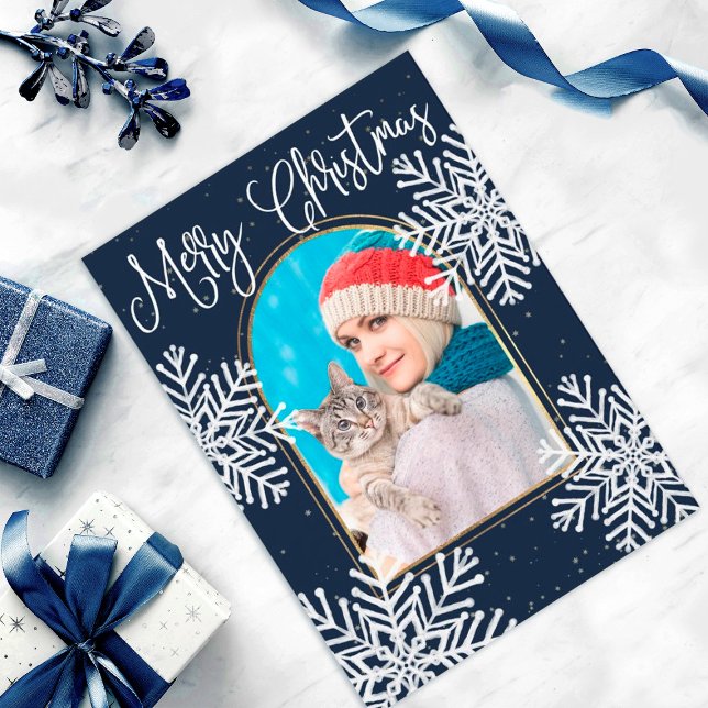 Snowflake Frame Christmas Family Photo Card (Creator Uploaded)
