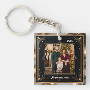 Snowflake Frame Family Photo Christmas Acrylic Key Ring
