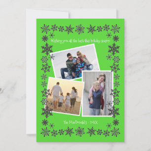 Snowflake Frame Green 3 Photos - Christmas Card
