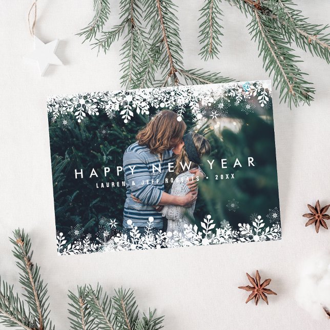 Snowflake Frame | Modern New Year Photo Card (Creator Uploaded)