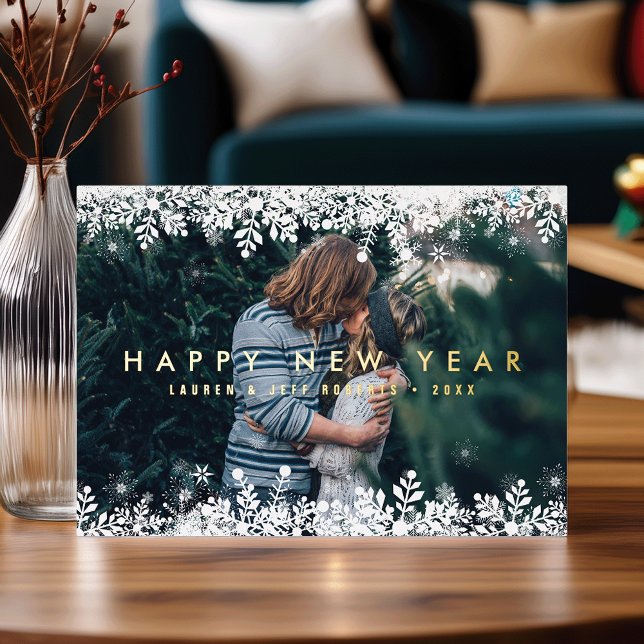 Snowflake Frame | Modern New Year Photo Foil Holiday Card (Creator Uploaded)