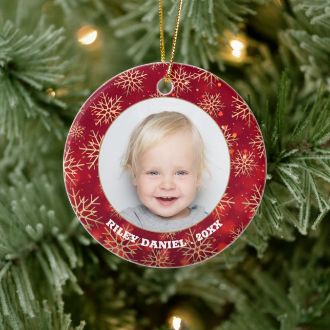 Snowflake Frame Photo Ceramic Ornament (Tree)