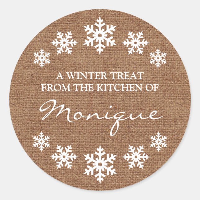 Snowflake Frame Winter Treat Label Faux Burlap (Front)