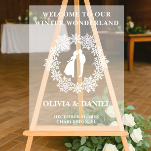 Snowflake Frosted Winter Wedding Welcome Acrylic Sign