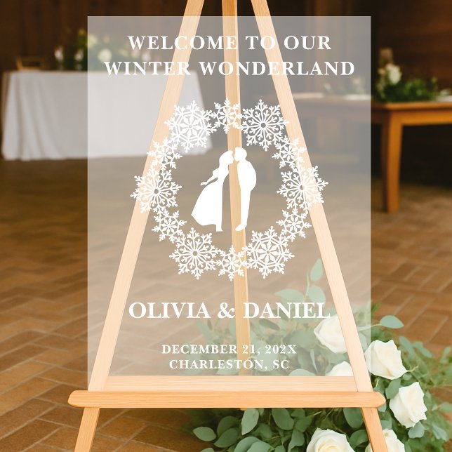 Snowflake Frosted Winter Wedding Welcome Acrylic Sign (Creator Uploaded)