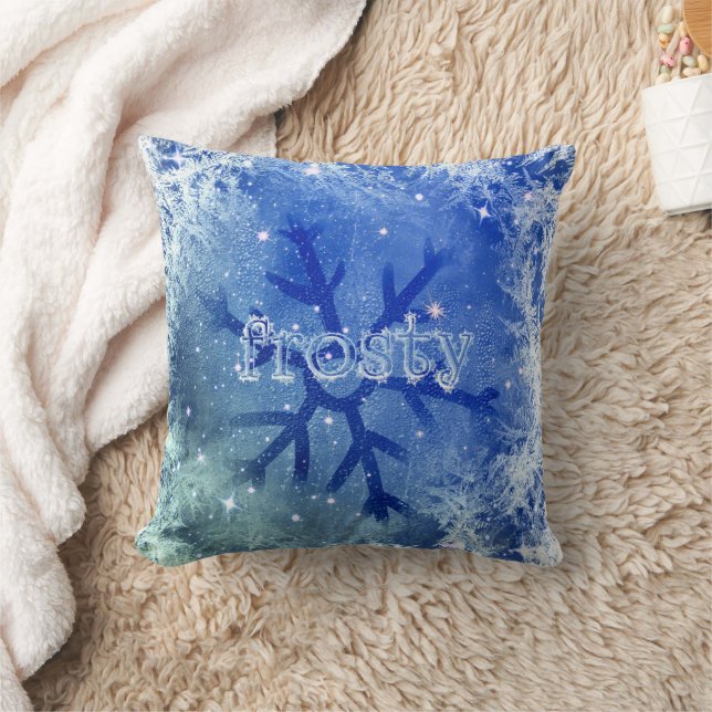 Snowflake Frosty Frozen Watercolor Blue Cushion (Blanket)