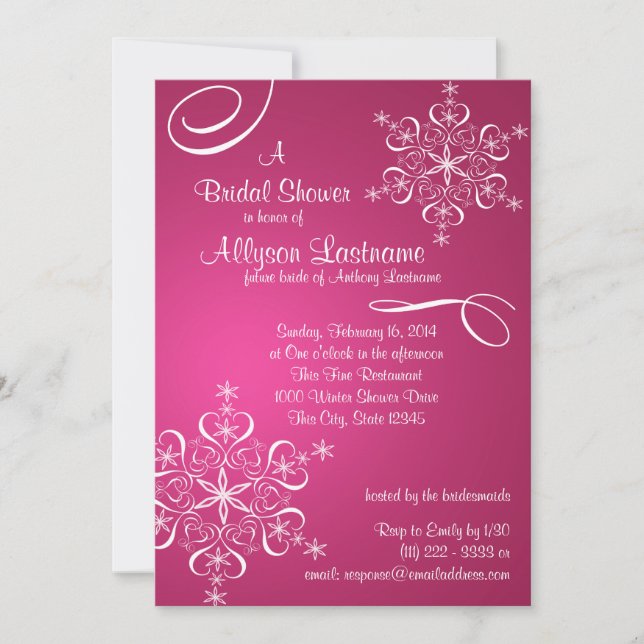 Snowflake Fuschia Bridal Shower Invitation (Front)