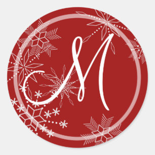 Snowflake Gems Nature/ Monogram Classic Round Sticker
