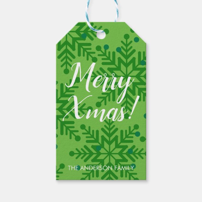 Snowflake Gift Tag Christmas Green (Front)